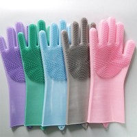 Silicone Reusable Cleaning Brush Heat Resistant Scrubber Gloves for Housework, Dishwashing Gloves